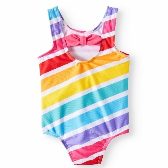 NWT Paw Patrol One Piece Swimsuit Toddler Girls Nickelodeon Stripes Bow Size 2T - Picture 2 of 10